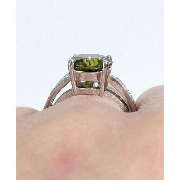 Size 7 - Green Stone 925 Sterling Silver Uncas Signed Cocktail Ring - Picture 10 of 11